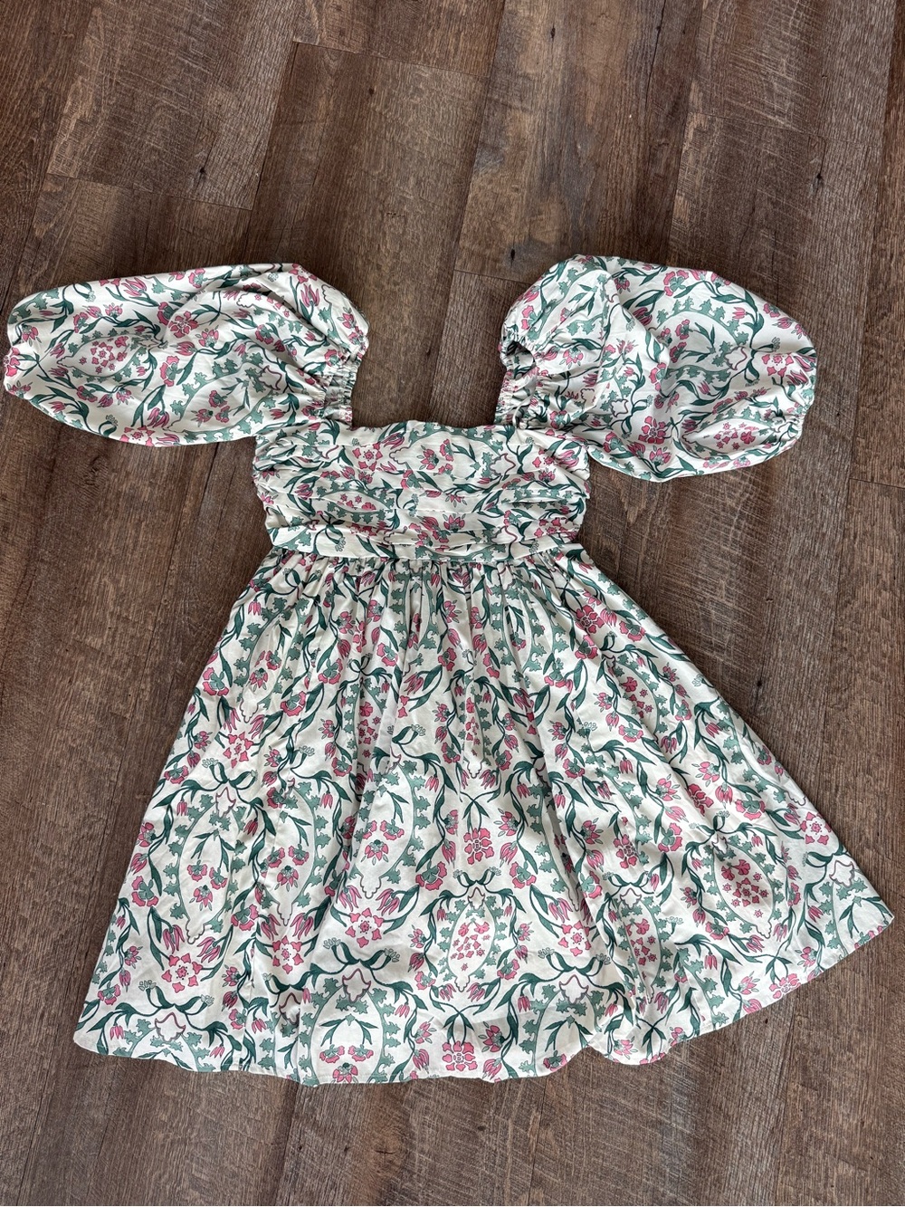 Abercrombie & Fitch Cream Floral Puff-Sleeve Dress with Pink and Green Print